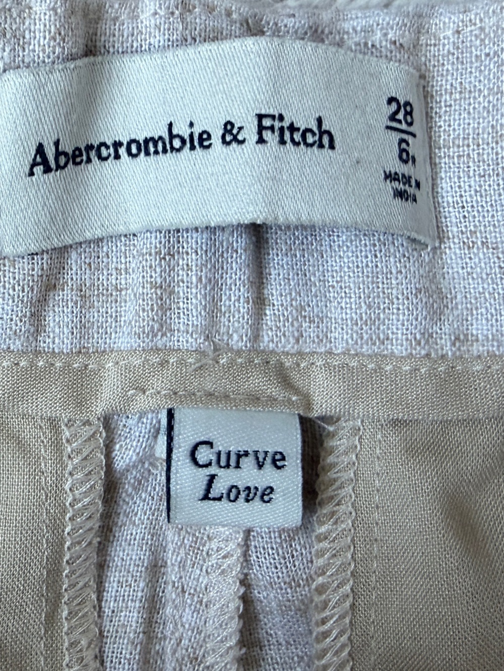 Abercrombie & Fitch Curve Love Wide Leg Light Beige Linen Blend Trousers Size 28 - Picture 8 of 9